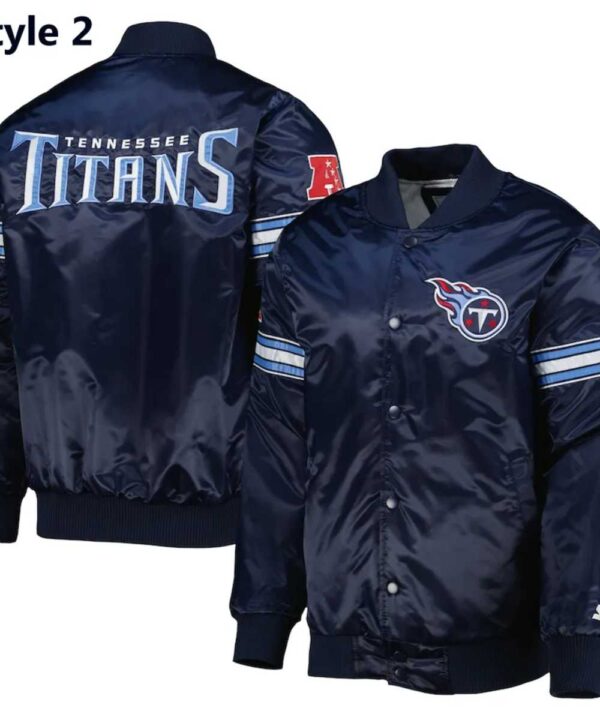 Striped Tennessee Titans Navy Blue Satin Jacket - Forever Jackets