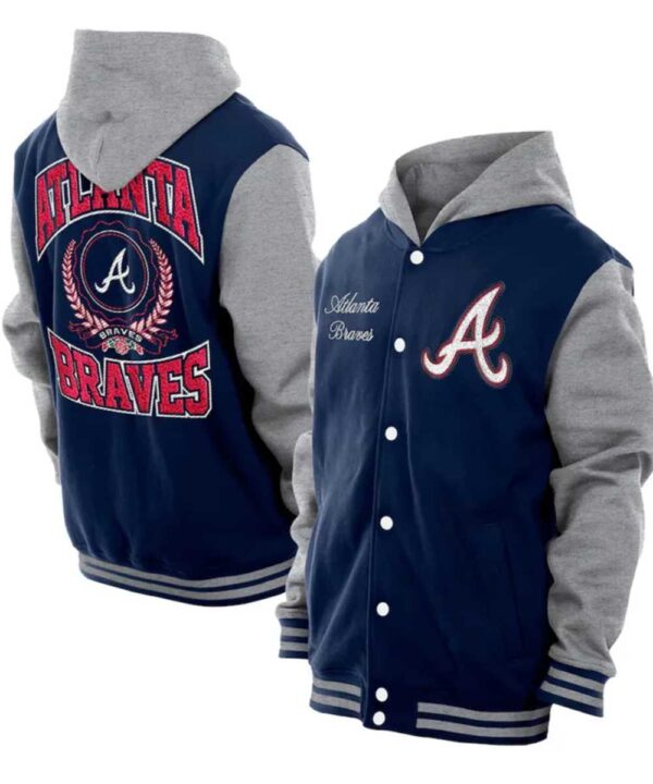 Throwback Prep Atlanta Braves Navy Hoodie Jacket - Forever Jackets