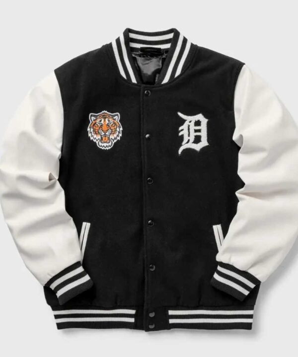 Wordmark Detroit Tigers Black and White Varsity Jacket