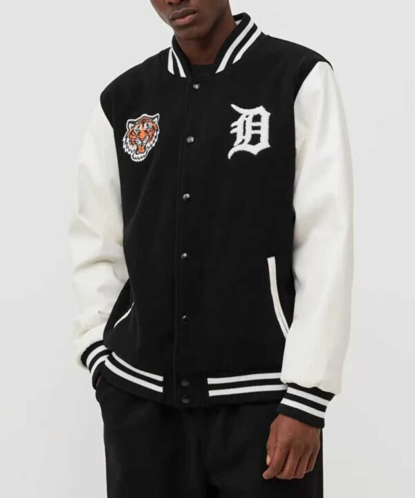 Wordmark Detroit Tigers Black and White Varsity Jacket