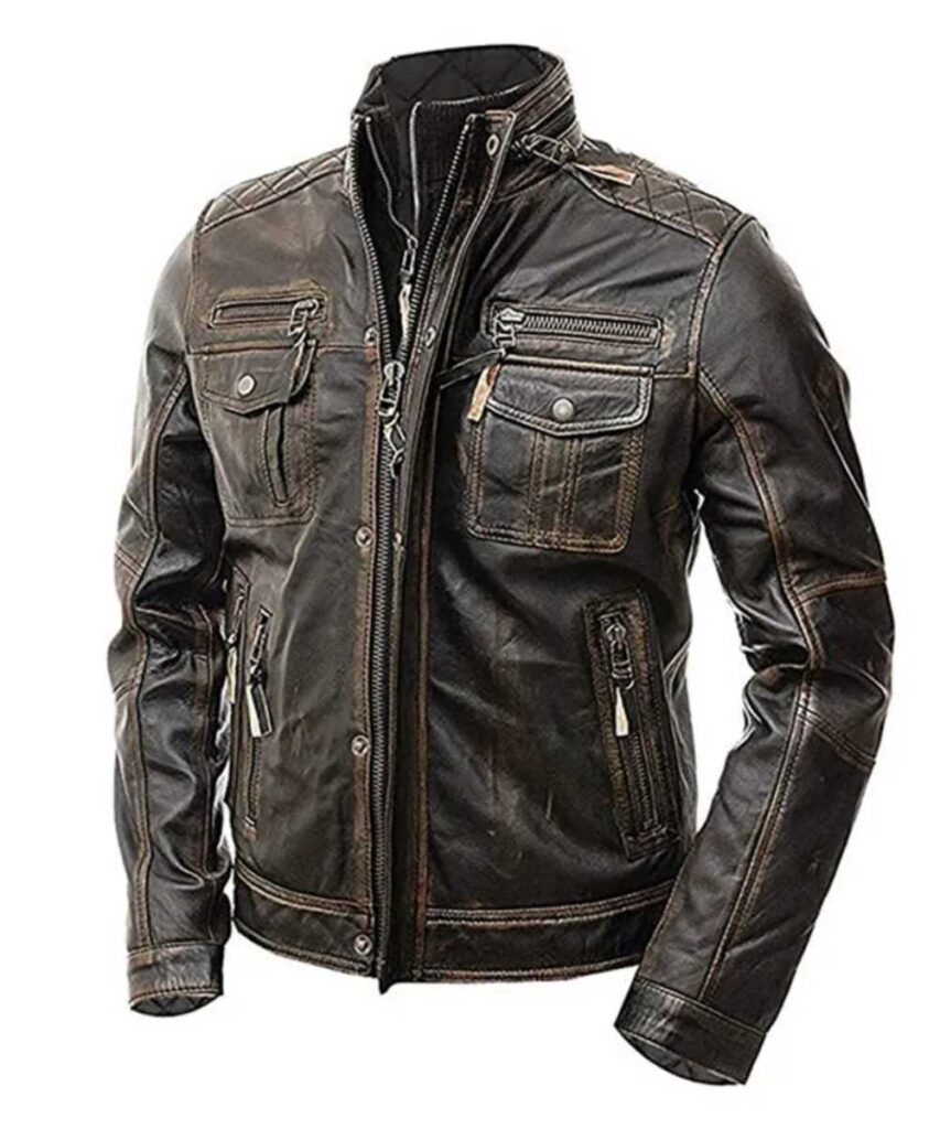 Men’s Vintage Brown Cafe Racer Distressed Leather Jacket