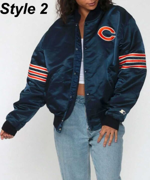 Chicago Bears Navy Blue Bomber Satin Jacket - Forever Jackets