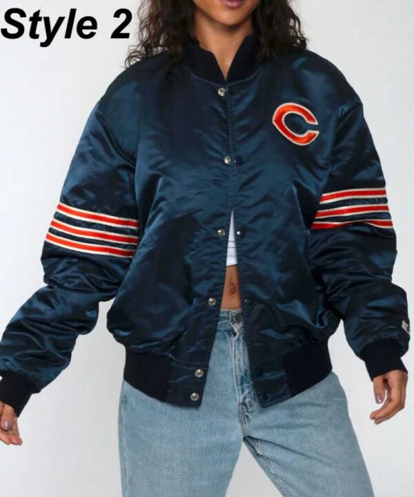 Chicago Bears Navy Blue Bomber Satin Jacket - Forever Jackets