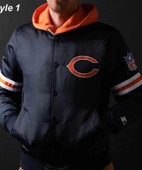Chicago Bears Navy Blue Bomber Satin Jacket - Forever Jackets
