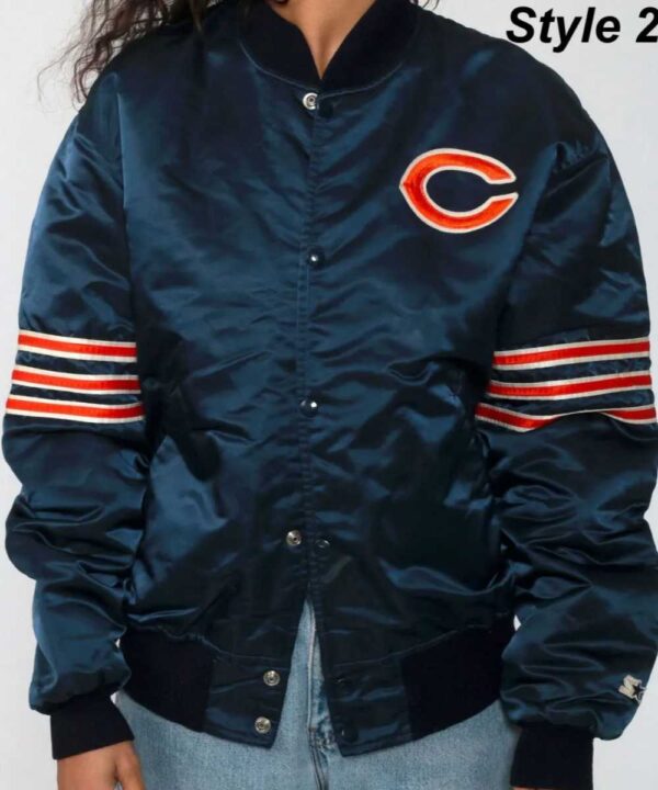 Chicago Bears Navy Blue Bomber Satin Jacket - Forever Jackets