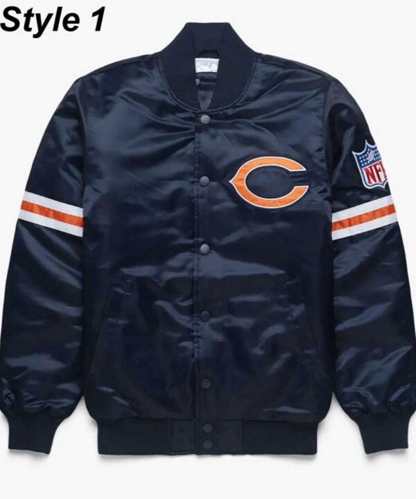 Chicago Bears Navy Blue Bomber Satin Jacket - Forever Jackets