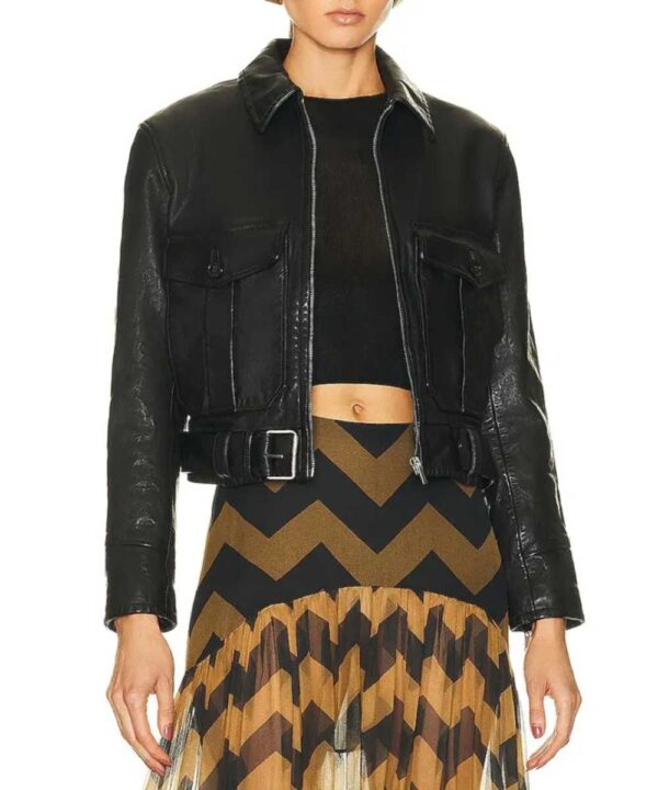 Natalia Dyer PFW Black Leather Jacket - Forever Jackets