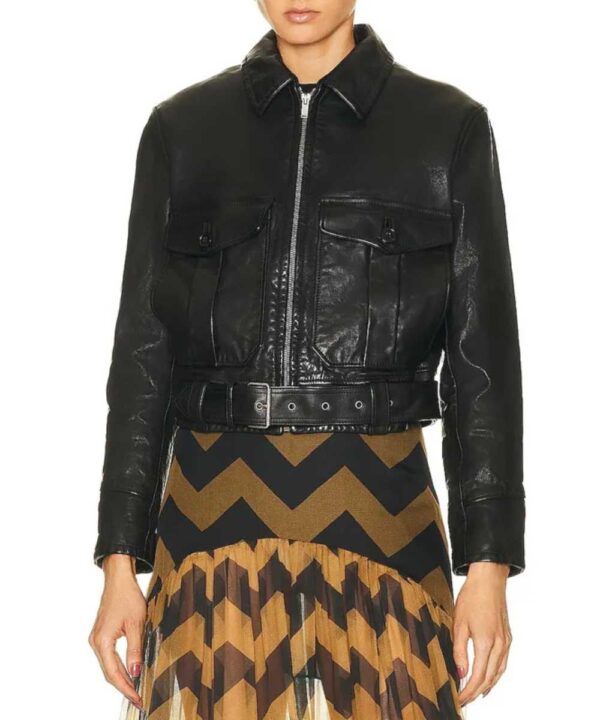 Natalia Dyer PFW Black Leather Jacket - Forever Jackets