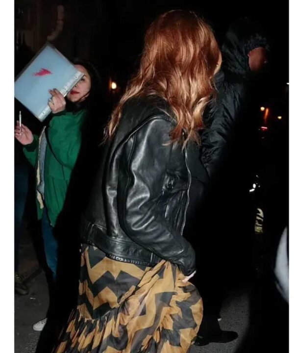 Natalia Dyer PFW Black Leather Jacket - Forever Jackets