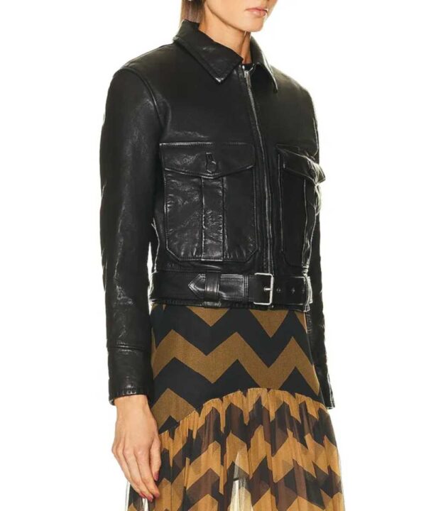 Natalia Dyer PFW Black Leather Jacket - Forever Jackets