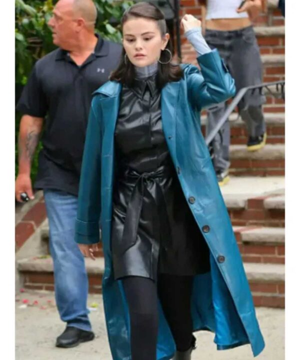 Only Murders in the Building S02 Mabel Mora Blue Leather Coat - Forever Jackets