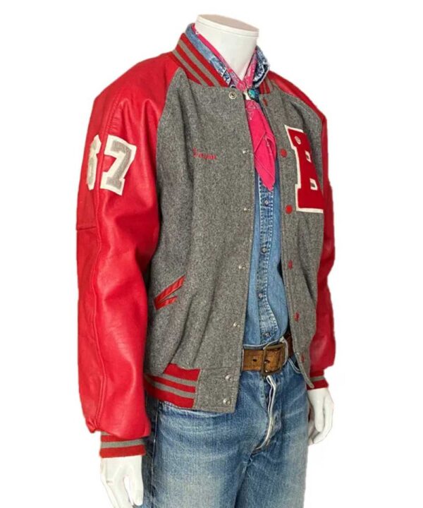 90’s B Gray and Red Letterman Jacket - Forever Jackets