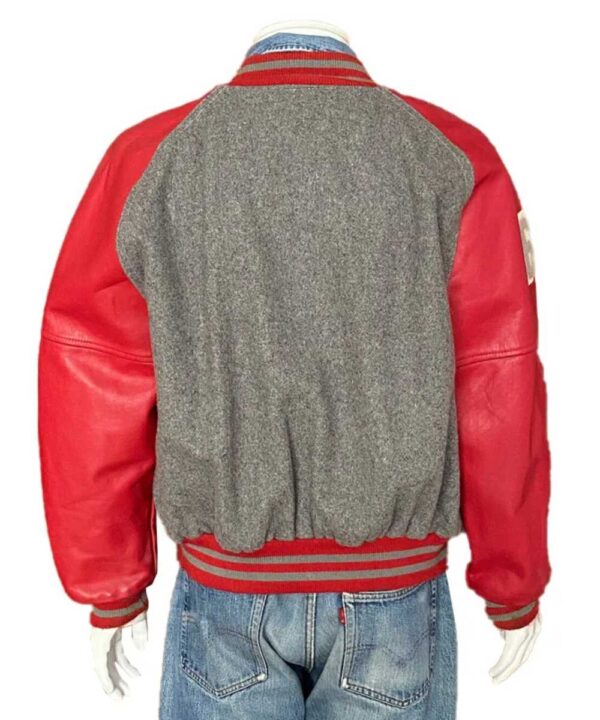 90’s B Gray and Red Letterman Jacket - Forever Jackets
