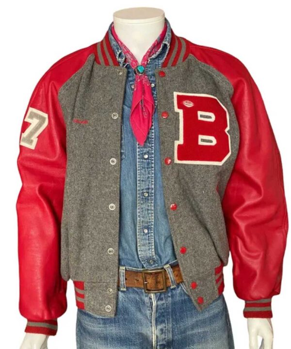 90’s B Gray and Red Letterman Jacket - Forever Jackets