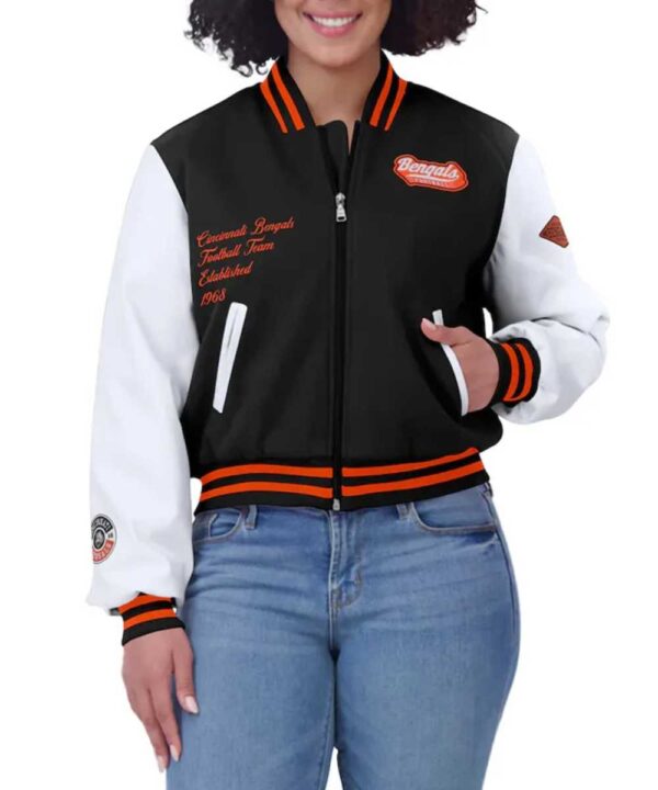 Black/White Cincinnati Bengals Varsity Full-Zip Jacket - Forever Jackets