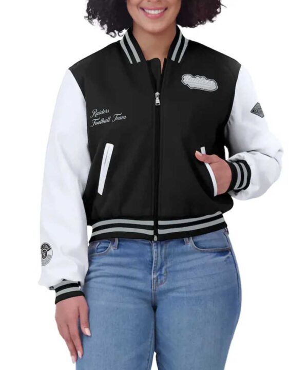 Black/White Las Vegas Raiders Varsity Full-Zip Jacket - Forever Jackets