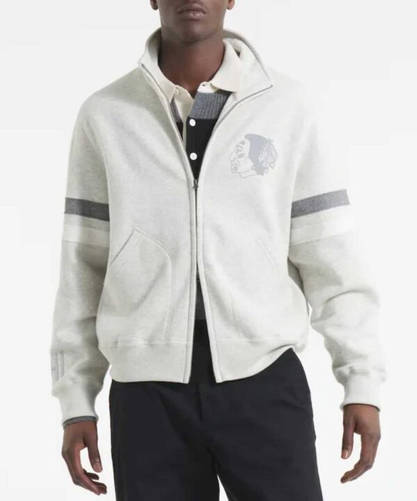 Chicago Blackhawks Leafs Heather Gray Striped Fleece Jacket - Forever Jackets