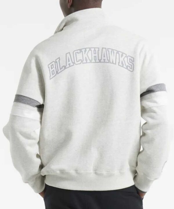 Chicago Blackhawks Leafs Heather Gray Striped Fleece Jacket - Forever Jackets