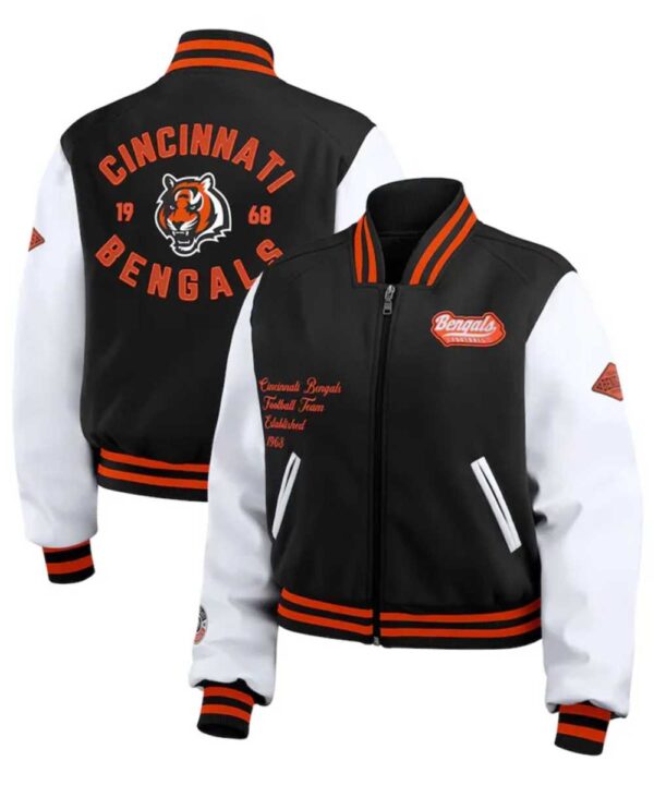 Black/White Cincinnati Bengals Varsity Full-Zip Jacket - Forever Jackets