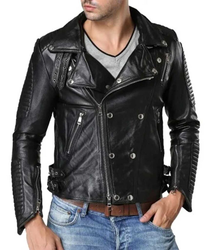 Men’s Padded Double Breasted Leather Jacket - Forever Jackets