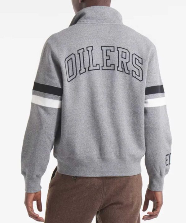 Edmonton Oilers Heather Gray Striped Fleece Jacket - Forever Jackets