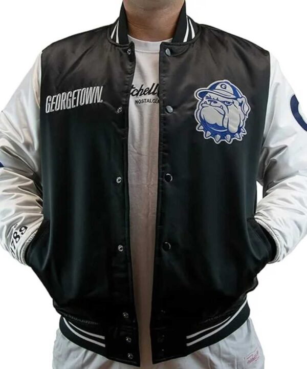 Origins Georgetown Hoyas Black and Gray Varsity Satin Jacket - Forever Jackets