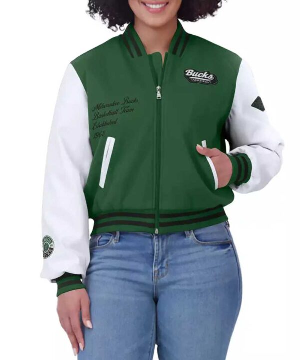 Green/White Milwaukee Bucks Varsity Full-Zip Jacket - Forever Jackets