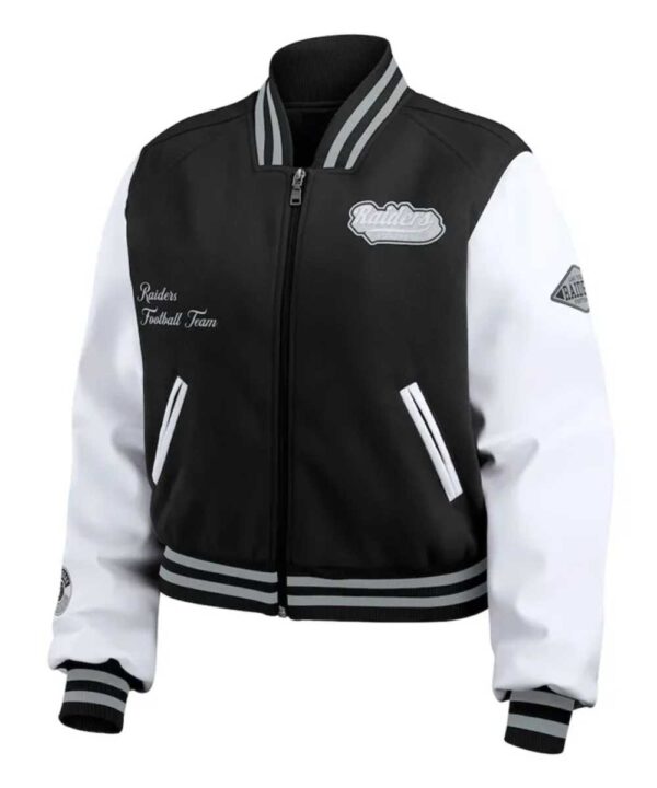 Black/White Las Vegas Raiders Varsity Full-Zip Jacket - Forever Jackets