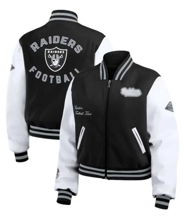 Black/White Las Vegas Raiders Varsity Full-Zip Jacket - Forever Jackets