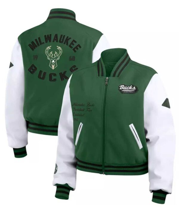 Green/White Milwaukee Bucks Varsity Full-Zip Jacket - Forever Jackets