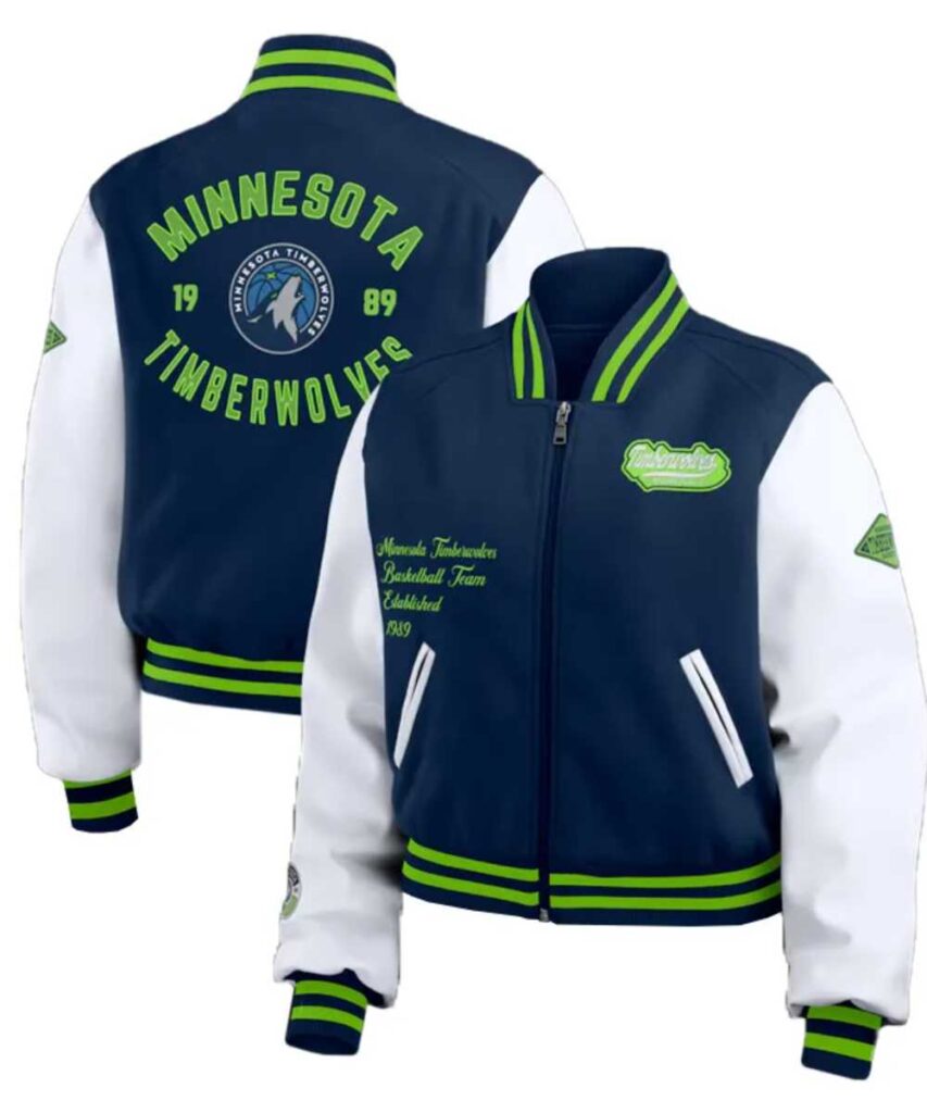 Navy/White Minnesota Timberwolves Varsity Full-Zip Jacket - Forever Jackets