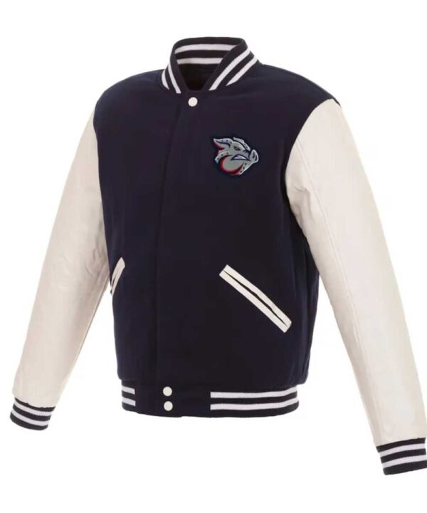 Lehigh Valley Ironpigs Navy and White Varsity Jacket - Forever Jackets