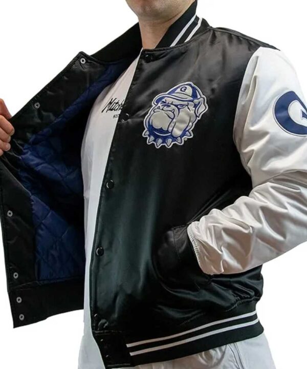 Origins Georgetown Hoyas Black and Gray Varsity Satin Jacket - Forever Jackets