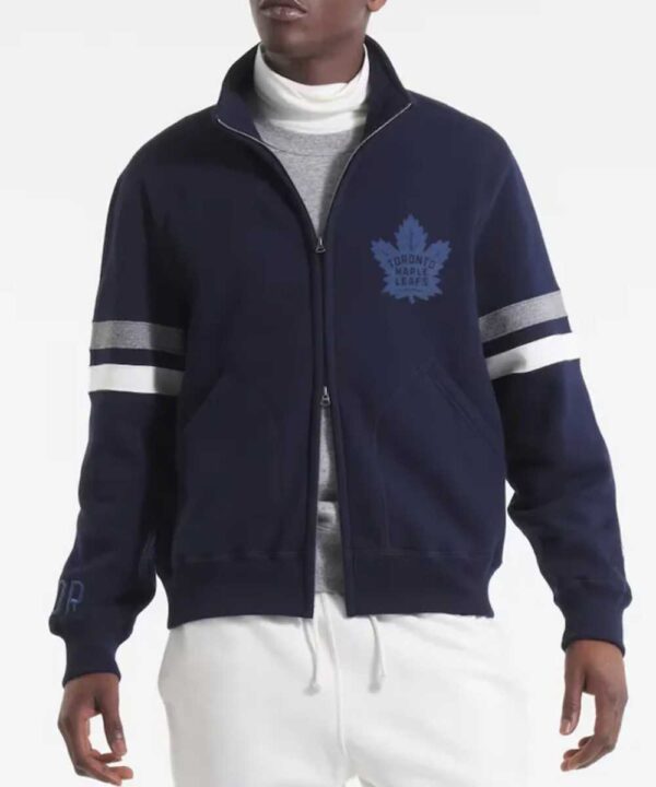 Toronto Maple Leafs Navy Striped Fleece Jacket - Forever Jackets