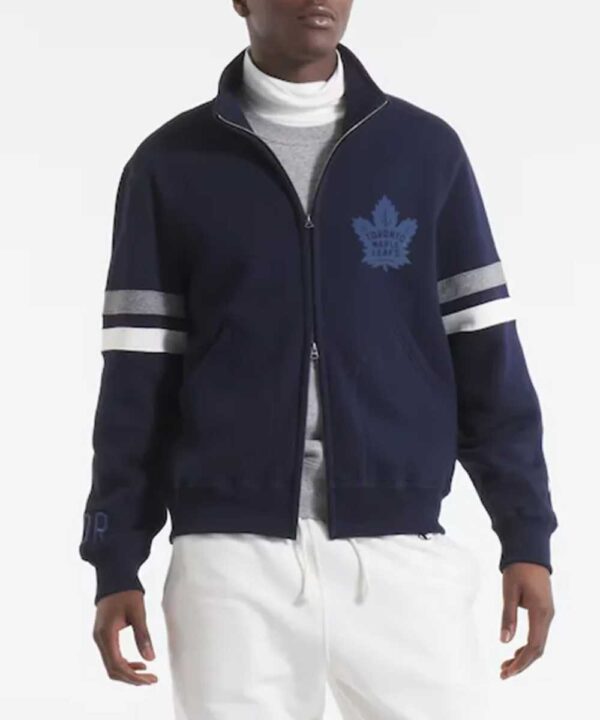 Toronto Maple Leafs Navy Striped Fleece Jacket - Forever Jackets