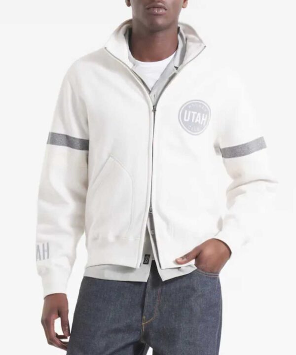 Utah Hockey Club White Striped Fleece Jacket - Forever Jackets
