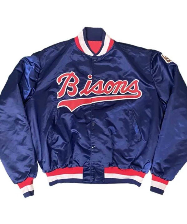 Vintage Buffalo Bisons Baseball Blue Satin Jacket - Forever Jackets