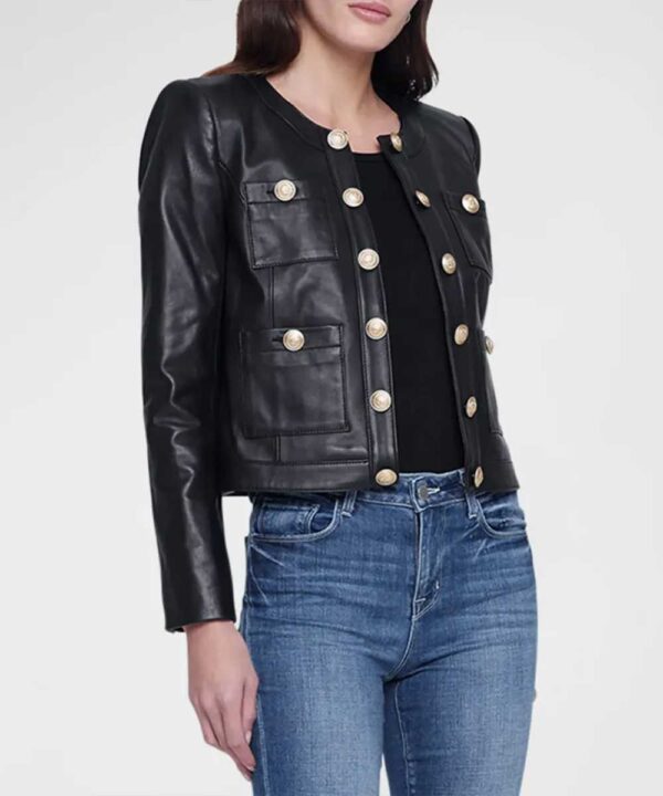Women’s Jayde Collarless Black Leather Jacket - Forever Jackets