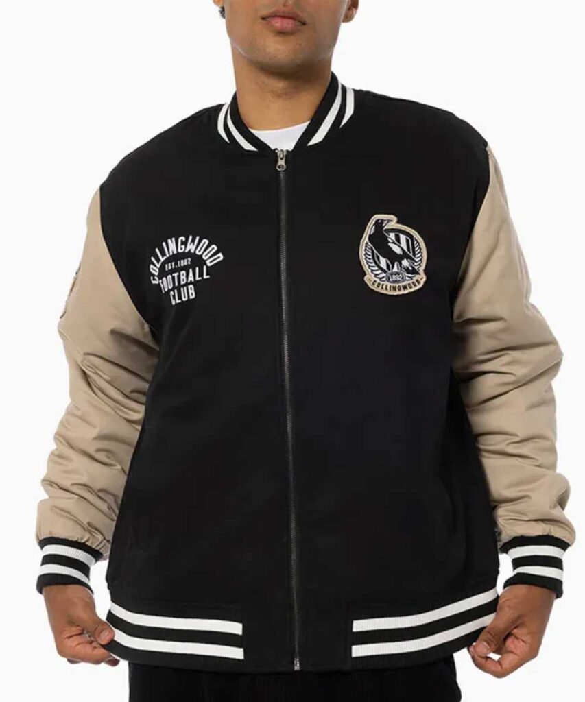 Collingwood Magpies Lock Up Varsity Cotton Jacket - Forever Jackets