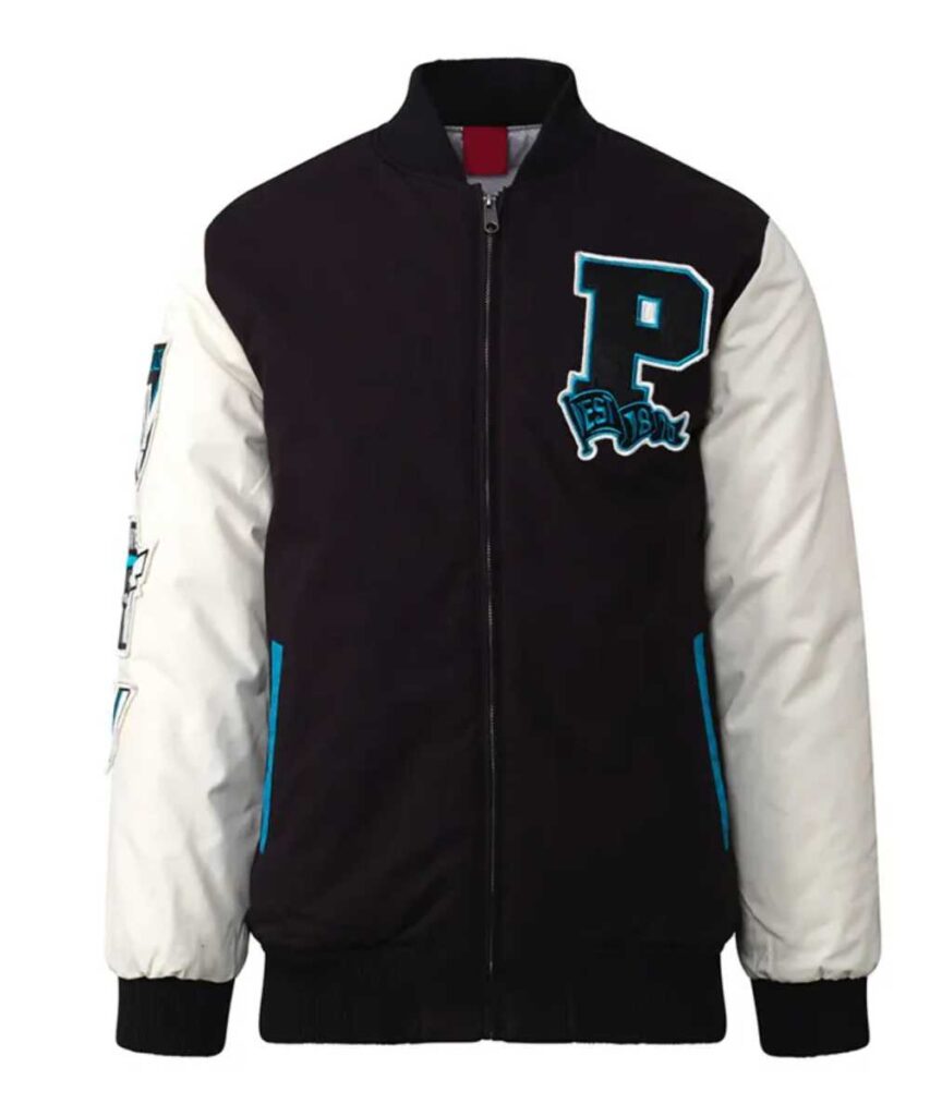 Port Adelaide Collegiate Black and White Varsity Jacket - Forever Jackets